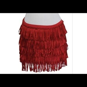 CALYPSO ST. BARTH Burgundy Silk Fringe Mini Skirt